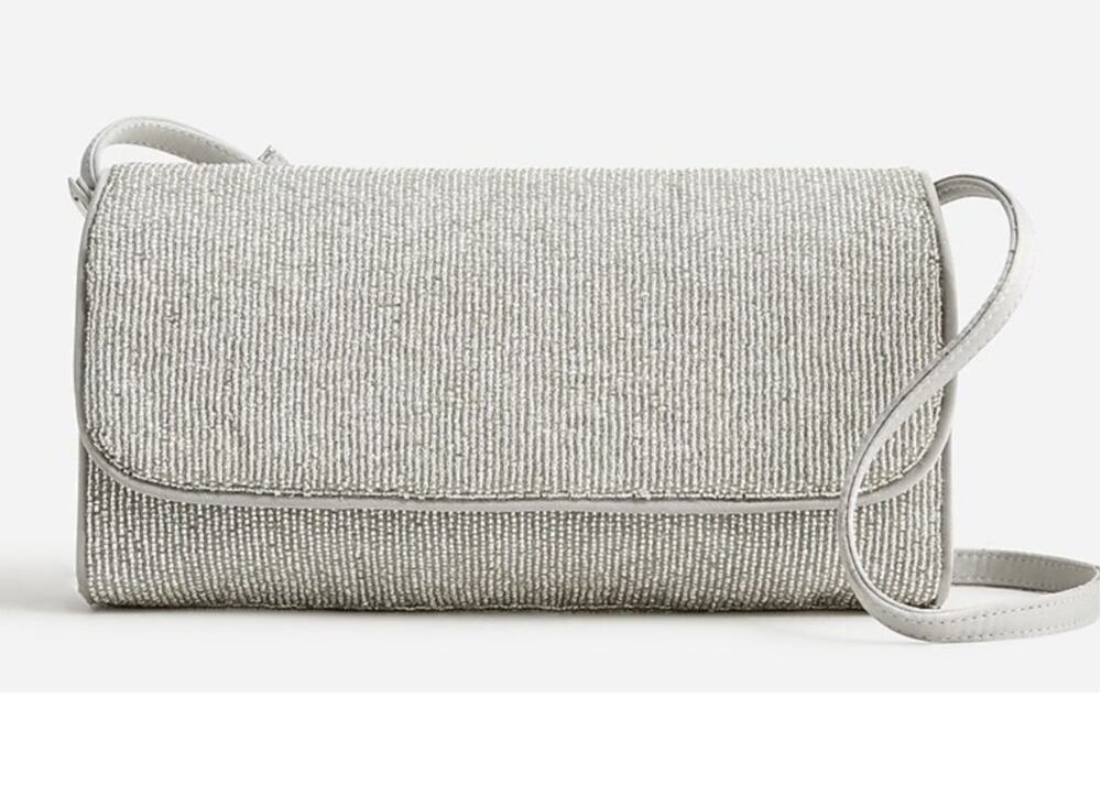 J.Crew FLORENCE Convertible Clutch with Beads Evening Bag in Beaded Silver NWT